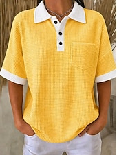  Mulheres Camisa Waffle Tops de verão Bolsos Botões Côr Sólida Bloco de cor Vintage à moda Sem Manga Colarinho polo Tops longos Casual Diário Ao ar livre Azul Amarelo Rosa Vermelho Verde Verão