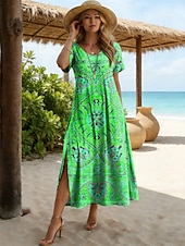 economico Abiti Boho-Per donna Abito Midi Abito a trapezio Casual Spiaggia Vestibilità regolare Grafico Geometrico Manica Corta Girocollo Blu Rosa Viola Verde Estate Primavera