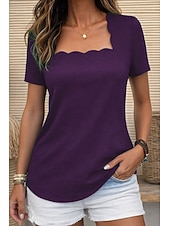 رخيصةأون تي شيرت عادي-نسائي بلوزة لون الصلبة عتيق أنيق أساسي كم قصير رقبة مربعة قمصان عادية مناسب للبس اليومي أزرق أسود أحمر أرجواني أخضر الصيف الربيع