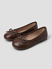 Недорогие Women-Women's Brown Wide-fit Bow Ballet Flats – Comfortable Soft Round-Toe Slip-On Shoes, Casual Faux Leather Non-Slip Flats for Cruise, Vacation &amp; Everyday Wear