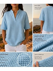 abordables T-shirt uni-Femmes Chemise gaufrée T-shirt Tops en tricot gaufre Uni Élégant Classique Moderne Manche Courte Col en V Hauts Réguliers Quotidien Fête Sortir Blanche Orange Vert Bleu clair Noir Été Printemps