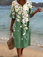 abordables Robes Rayés et Géométriques-Femmes Robe Midi Robe d'Été Robe Décontractée Robe trapèze Élégant Vacances Occasionnel Plage Fête Coupe Ample Graphique Géométrique Manche Courte Col en V Bleu Rose Claire Violet Vert Été Printemps