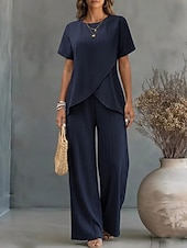  Dames T-shirt Broeken Sets Bolero Korte mouw Strakke ronde hals Effen Kleur Modieus Streetwear Dagelijks Buiten Vakantie blauw Wijn Groen Zomer Ruim Passend