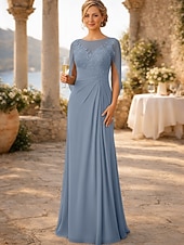 Недорогие Длина пола-Футляр В пол Свадебное платье для гостей Вечернее платье Платье для матери невесты Без рукавов Вырез под горло Элегантный стиль Свадебный гость Помолвка Шифон с Аппликации Рюши / сборки