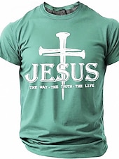  Jesus Cross The Way Truth Life Men's Religious Christian Spiritual T Shirt Graphic Crew Neck Short Sleeve Church Worship Gift for Believers Designer Clothing Apparel