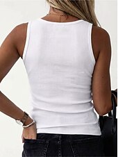 abordables Tanque Sencillo-Mujer Tejido de punto acanalado Camiseta sin mangas Color sólido Elegante Casual Sin Mangas Escote en U Tops regulares Noche Ropa de vacaciones Negro Blanco Marrón Verde Trébol Verano