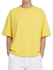economico T-shirt semplice-Per donna Taglia grande Maglietta Tinta unica Elegante Casual Manica Corta Girocollo Top Regolari Quotidiano Sportivo Uscire Nero Bianco Giallo Blu marino Arancione Estate Primavera