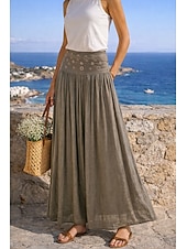 economico Gonne casual-Per donna Gonna da vacanza Bohemien Vintage Moda Etnico Maxi Vita Alta Gonne Semplice Arricciato Patchwork Foratura a caldo Inelastico Spiaggia Vacanza Blu Verde mela Marrone rossastro Giallo Chiaro