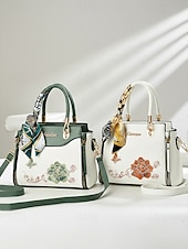 Χαμηλού Κόστους Τσάντακι &amp; Totes-Γυναικεία τσάντα χειρός με κέντημα και λουλούδι, με διακοσμητικό κασκόλ, από συνθετικό δέρμα, σε πολλά χρώματα, κομψό, casual στυλ, ιδανική για καθημερινή χρήση, γραφείο και κοινωνικές συγκεντρώσεις.