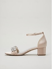 voordelige Hakken Sandalen-Damessandalen met dikke hak en nude strass-steentjes - elegante cocktailschoenen met enkelbandje