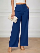 cheap Wide Leg &amp; High Waisted-Women's Wide Leg Chinos Elegant Vacation Fashion Full Length High Waist Plain Comfy Comfort Soft Inelastic Daily Outdoor Office Blue Black White Brown Summer Spring Fall Loose Fit