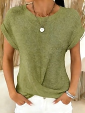  בגדי ריקוד נשים חולצה קצרה טופ טי Ruched אחיד אופנתי מסוגנן קלסי שרוולים קצרים צווארון עגול קצר חולצות רגילות יומי ליציאה סוף שבוע פול שחור לבן יין ירוק כהה קיץ אביב