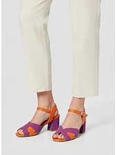 abordables Sandalias de tacón-Sandalias de tacón grueso con bloques de color para mujer: zapatos de punta abierta de gamuza y piel sintética vibrantes para citas informales y atuendos de verano.
