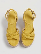 abordables Sandalias de cuña-Sandalias de cuña tipo alpargata para mujer, sandalias de plataforma con tiras y hebilla en el tobillo, zapatos bohemios de verano para la playa, cruceros y vestidos.