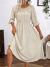 preiswerte Streifen- und geometrisches Kleid-Damen Midikleid A Linie Kleid Sommerkleid Urlaub Lässig Täglich Date Normale Passform Grafik Tupfen Halbarm Rundhalsausschnitt Beige Sommer Frühling