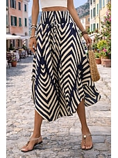 Χαμηλού Κόστους Διακοπές Φούστες-Γυναικεία Φούστα διακοπών Κομψό Βοημία Μοντέρνα Καθημερινό Μίντι Κανονική Μέση Φούστες Γραφική Λαχούρι Κορδόνι Ελαστική μέση Ακανόνιστος γιακάς Ανελαστικό Καθημερινά Διακοπές