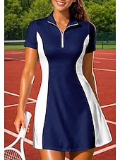 baratos Vestido Feminino-Mulheres Cor de contraste Vestido esportivo Vestido Polo de Tênis Manga Curta Quarter Zip Elástico Redutor de Suor Respirável Voleibal Tênis Golfe Aberto para a Lateral Colarinho Chinês Vestidos