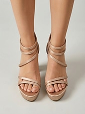 cheap Platform Sandals-Women's Nude Platform High-Heel Sandals - Ideal for Resort Evening Events