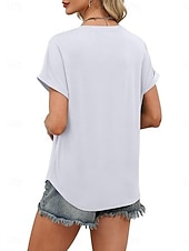 abordables T-shirt uni-Femmes T-shirt Uni Mode Élégant Classique Manche Courte Col en V Hauts Réguliers Quotidien Sortir Week-end Bleu Noir Blanche Rose Claire Rouge Été Printemps