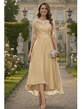 preiswerte Knöchellänge-A-Linie Bodenlang Partykleid Cocktailkleid Kleid für Hochzeitsgäste Brautmutterkleid Halbarm Rundhalsausschnitt Elegant Formell Hochzeitsgast Formeller Abend Chiffon mit Einfarbig