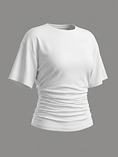  Femmes T-shirt Froncé Couleur Unie Uni Mode Élégant Classique Manche Courte Col ras du cou Col rond Hauts courts Quotidien Sortir Week-end Marron Sapin Noir Blanche Rose Claire Vin Été Printemps