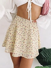 tanie Spódnice wakacyjne-Damskie Spódnica wakacyjna Moda Codzienny Mini Wysoka talia Spódnice Kwiatowy Nadruk Średnio elastyczny Codzienny Ulica Niebieski Czarny Żółty Czerwony Lato