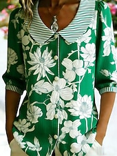 economico Bluse Floreali-Per donna Camicia Camicia Boho Floreale Grafico A righe Elegante Bohemien Vacanza Collare Peter Pan Top Regolari Quotidiano Ferie Uscire Blu Giallo Verde Estate Primavera