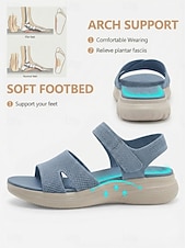 preiswerte Komfortsandalen-Blaue Damen-Strick-Sportsandalen mit Fußgewölbeunterstützung – atmungsaktive, leichte Komfortsandalen für sommerliche Spaziergänge, Reisen und Strandbesuche &amp;Alltagskleidung