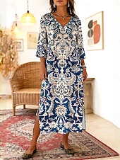 Χαμηλού Κόστους Boho φορέματα-Γυναικεία Μίντι φόρεμα Φόρεμα Boho Φόρεμα ριχτό Φόρεμα για τον ήλιο Φόρεμα παραλίας Βοημία Διακοπές Etnic Παραλία Αργίες Ημερομηνία Χαλαρή Εφαρμογή Γραφική Αφηρημένο 3/4 Μήκος Μανικιού Λαιμόκοψη V