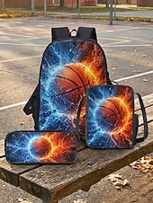 abordables Mochilas para Niños y Adolescentes-Juego de mochila de baloncesto para niños con bolsa de almuerzo y estuche para lápices mochila escolar de gran capacidad para deportes y viajes escolares