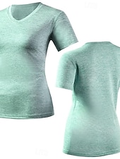 abordables T-shirt uni-Femmes T-shirt Couleur Unie Élégant Basique Manche Courte Col en V Hauts Réguliers Occasionnel Sports Week-end Noir Vert Claire Rose Claire Violet Claire Gris Clair Été Printemps