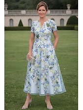 ieftine Lungimea gleznei-Linia -A Rochii Lungime Gleznă Lungimea ceaiului Rochie pentru invitata de nunta Rochie Mama Miresei Manșon scurt Stil Nautic În V Elegant Pastel Oficial Invitat la nunta Semi formal Dantelă cu Flori