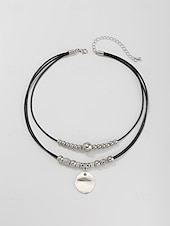 baratos Colar Feminino-Colar feminino boho com pingente duplo em liga metálica, estilo gargantilha com diversos charmes, perfeito para férias na praia, resorts de verão e uso casual no dia a dia.