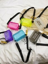 billige Reise- og feriebager-kvinners klar PVC-skulderveske, flerfarget gjennomsiktig skulderveske med justerbar stropp, lett og stilig for strandferie, reise og uformell daglig bruk.