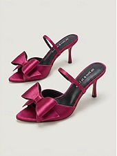 abordables Sandalias de tacón-Sandalias de tacón con tira trasera y lazo morado para mujer: elegantes zapatos de vestir con punta abierta para invitadas a bodas en jardines. &amp;fiestas de verano