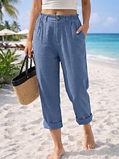 ieftine Pantalonii-Pentru femei Pantaloni cu aspect de in Pantaloni casual Vacanță De Bază Lungime până la glezne Talie Înaltă Comfortabil Inelastic Vacanță Oficial Stradă Albastru piscină Gri Închis Caisă Negru Var
