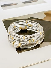 billige Damearmbånd-Bohemsk 3-delt armbåndssett i akryl for kvinner, elastiske, stabelbare armbånd, perfekt for strandferie, hverdagsbruk og sommertilbehør