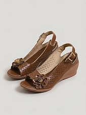 cheap Wedge Sandals-Women's Yellow Wedge Sandals – Breathable Open Toe Casual Sandals with Floral Detail for Garden, Travel, Vacation &amp; Daily Wear