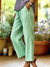 abordables Fondos-Mujer Pantalones con tacto de lino Perneras anchas Pantalones casuales Pantalones de verano Vacaciones Moda Ropa de calle Hasta el Tobillo Media cintura Graphic A Rayas Bolsillo Cintura elástica