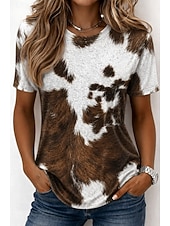 economico Maglietta Animali-Per donna Maglietta Stampato Grafico Animale Cane Vintage Elegante Classico Manica Corta Girocollo Top lunghi Casuale Quotidiano Weekend Bianco Caffè Bianco 2 Estate Primavera Autunno
