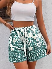 abordables Bermuda-Femmes Joggings Chinos Shorts Vacances ancien Boho Court Taille haute Fleuri Graphique Avec Poches Ceinture Élastique Imprimé Confortable Confort Doux Micro-Élastique Extérieur Rue Bleu Vert Ét