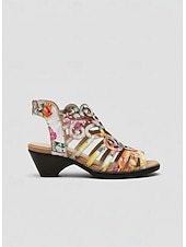 billige Hælte sandaler-oransje damesandaler med blomstertrykk og lav hæl, komfort, myk polstret innersåle, pustende åpen tå-design for modne kvinner, reiser, daglige turgåing og sommerbruk
