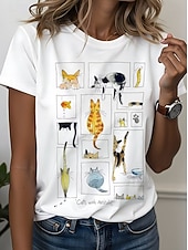 voordelige Dieren thee-Pasen Dames T-shirt Afdrukken Grafisch dier Tekenfilm Modieus Stijlvol Klassiek Korte mouw Strakke ronde hals Normale tops Casual Dagelijks Weekend Wit Zomer Lente