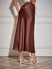 economico Gonne Formali-Per donna Gonne in raso Elegante Moda Maxi Vita Alta Gonne Semplice Coulisse Micro-elastico Feste Data Nero Blu marino Marrone chiaro Marrone Estate