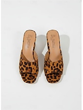 cheap Slide Sandals-Women's Leopard Print Slide Sandals - Open Toe Cheetah Pattern Block Heel Mules - Trendy Animal Print Slip-On Shoes for Summer Vacations &amp; Poolside Lounging