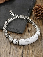 abordables Bijoux pour hommes-Bracelet bohème pour homme en acier titane et pierres naturelles, bracelet à maillons multicolores idéal pour les vacances à la plage, les tenues d'été décontractées et le quotidien.