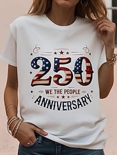 abordables Top jour de l’indépendance-T-shirt graphique pour femme patriote du Jour de l'Indépendance imprimé du drapeau vintage élégant classique col rond manches courtes quotidien weekend blanc été printemps automne