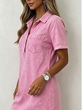 abordables Vestido Sencillo-Mujer Mini vestido Vestido vintage Vestido informal Vestido de imitación de mezclilla Moda Básico Diario Exterior Vacaciones Holgado Plano Manga Corta Cuello Camisero Azul Piscina Rosa Claro Negro