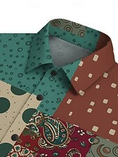  רטרו\וינטאג' היפי שנות ה-70 חולצה שרוולים קצרים היפי רטרו טלאים בוהמי תחפושות בגדי ריקוד גברים פסטיבל מוזיקה מפלגה לבוש יומיומי מבוגרים חולצה אביב קיץ