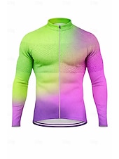 preiswerte Radtrikot Herren-Herren Oberteile Radtrikot Ombre Grafik Farbverläufe Langarm Fahhrad Trikot Oberteil mit 3 Gesäßtaschen Sonne Sonnenschutz Schnelltrocknend Reflektierende Streifen Sport Purpur Orange Grün Bekleidung